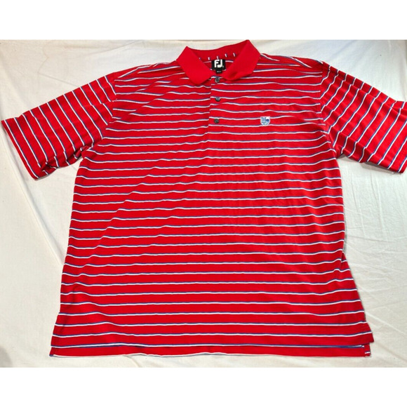 FootJoy FJ Polo Shirt Red Striped Men's Size XL Short Sleeve Breathable - Picture 2 of 8